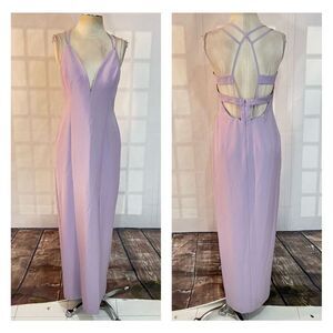 Aidan by Aidan mattox lilac purple plunge neck cage back column gown size 10